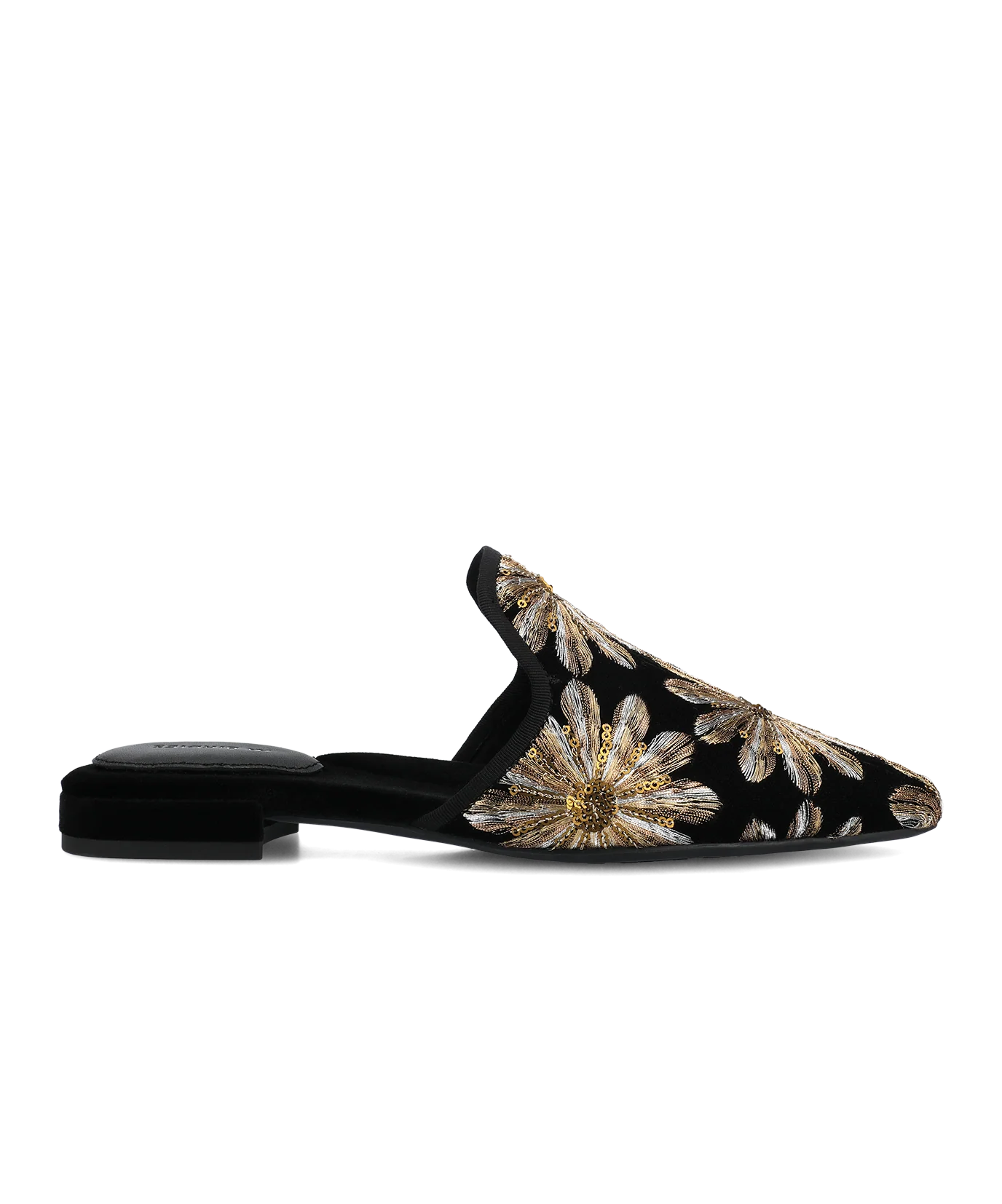 The Goldfinch 15 Mule - Black Gold Starburst Velvet - Image 3